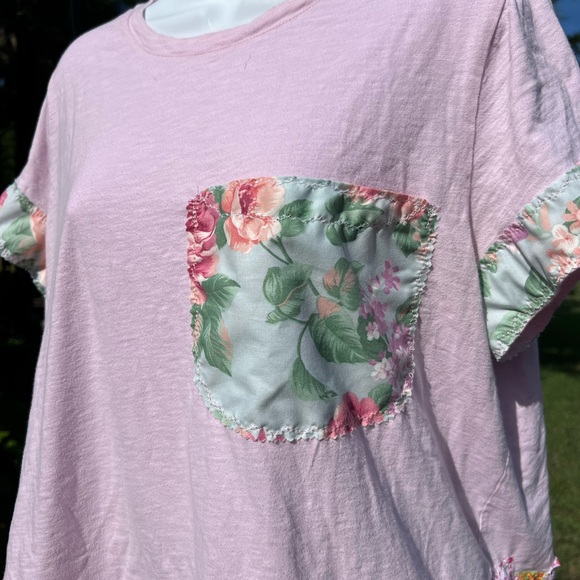 Upcycled Reworked Patchwork Distressed Cotton Short Sleeve T-Shirt Top size XL - Picture 9 of 9